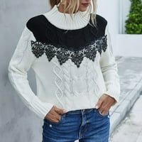 Anuirheih turtleneck плетени пуловери за жени свободни модни модни ежедневни цветни дантелени шевове пуловер с дълъг ръкав зимен топли джъмперни върхове