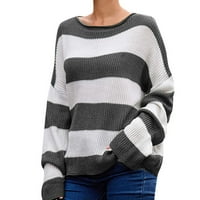 Loopsun пуловери за жени големи пуловери за жени модни ивици с дълги ръкави кръг кръг цвят на шията, съвпадащи на свободни върхове блуза плетен пуловер