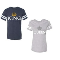 Крал кралица Стари Унис двойка съвпадение памук Джърси стил тениска контрастиращи ивици на ръкави