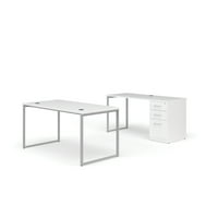 Фулкрум серия офис мебели комплект, 60 маса бюро, 60 бюфет, 3-чекмедже шкаф, в бяло