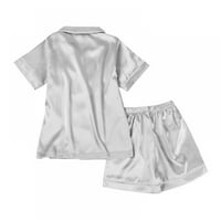 Лято деца момиче чист цвят имитиране на коприна с късо ръкав блуза панталони за спално облекло, 4- години