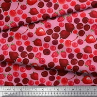Soimoi Cotton Poplin Fabric Raspberry, Strawberry & Cherry Fruits Print Fabric по двор широк