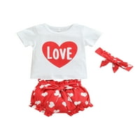 Gupgi Toddler Baby Girl Girl Valentine Day Outfit Heart Love Print Print Tops Tops Ruffle Shorts лента за глава