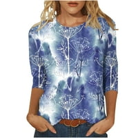 Есенни ризи с дълъг ръкав за жени, дамски летни есенни върхове за жени отпечатани разхлабени тениски ръкави блуза кръгла шия ежедневни върхове