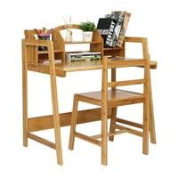 Бамбук маса и стол набор регулируема височина с лавица проучване бюро и стол цвят за деца проучване бюро и стол комплект, деца бюро