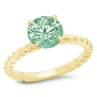 2.0 КТ кръг нарязани зелен симулирани диамант 14к жълто злато гравиране изявление Булчински Годишнина годеж сватба пасианс пръстен размер 7