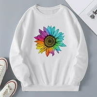 жените есен зима кръг врата слънце цвете печат хлабав годни пуловер графични пот ризи жени Бяло