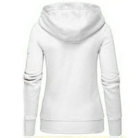 Рифорла Жени Дамски Плътен качулка Поло дълъг ръкав суитчър пуловер върхове риза дамски качулки & суитшърти бели м