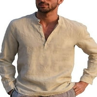 Мъжки спално бельо Henley риза Небрежен бутон надолу с дълъг ръкав памук нередовен подгъв с леки основни стандартни горни върхове