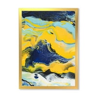 Дизайнарт 'абстрактна мраморна композиция в синьо и жълто и' модерна рамка Арт Принт