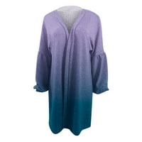 Моден летен жилетка за жени, Женски есен небрежен печат с дълъг ръкав с голям ръкав отворен преден пуловер Кардиган палто лилаво 6