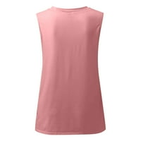 Дамски блузи без ръкави ежедневни резервоар графични щампи Дамски блузи в-Деколте летни топове розов 5хл