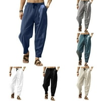Мъжете памучни панталони от панталони джогинг еластични еластични талии свободни йога харем панталони