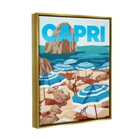 Ступел индустрии Капри италианско Лято плаж остров графично изкуство металик злато плаваща рамка платно печат стена изкуство, дизайн от Зивей ли