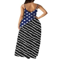 Дамски бомоту дами бохо дълга рокля американски флаг принт ежедневни рокли лято кафтан без гръб макси
