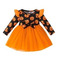 Рокли за жени малки деца момичета с дълъг ръкав Hallowmas Pumpkin Ptrys Bowknot Tulle Princess Ressing Clothes Orange Orange