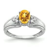 Първичен Златен карат Бяло Злато 7х овален цитрин и диамантен пръстен