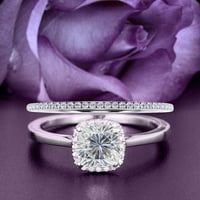 Ослепителен ореол 2. Карат възглавница с диамант Мосанит годежен пръстен, сватбен пръстен, една съвпадаща лента в 10K твърдо бяло злато