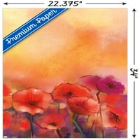 Плакат за стена на червени макови цветя, 22.375 34