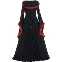 Женска винтидж готическа рокля с качулка дължина на пода с дължина дълга ръкав парти костюм Хелоуин Макси рокля