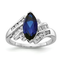 Средно стерлингово сребърно синтетично синьо сапфир син септемврийски скъпоценен камък и cz кубичен циркония годежен пръстен с размер 8