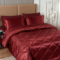 Копринено сатенено легло в чанта Утешител комплект с чаршафи, крал, Бордо