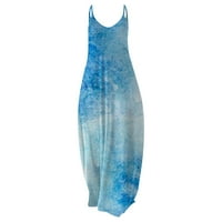 Манксиву Мода Дамски хлабав ежедневни летни раирани печат джоб Слинг рокля без ръкави летни рокли Дамски ежедневни рокли синьо