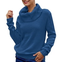 Женски пуловери Големи твърди твърди ръкав Трутлек Плетен пуловер джъмпер Пуловер Топ Блуза Синьо