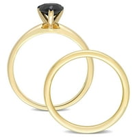 Миабела Женски карат Т. в. круша шлифован черен диамант 14 карата жълто злато пасианс 2 части булчински комплект