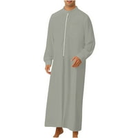 Zunfeo Robes за мъже Небрежно разхлабена мюсюлманска арабска робав риза с дълъг ръкав удобна блуза- сив размер xl