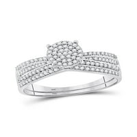 10kt бяло злато кръг диамантен булчински сватбен пръстен лента комплект cttw