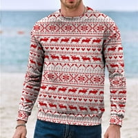 Cuoff суичър качулки за мъже ежедневни топ коледни печат кръгла врата пуловер с дълъг ръкав пуловер червен l