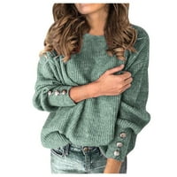 drpgunly дамски пуловери Модни солидни цветове пуловер кръгла врата топъл пуловер с дълъг ръкав, пуловери за жени модерни пуловери за пуловери за жени, които излизат върхове, сини 4xl