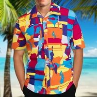 мъжки ризи с къс ръкав блуза на ревера хлабав годни ризи плажни ризи летни върхове хавайска риза плажна риза отпечатани ежедневни жълти ХХХХХ