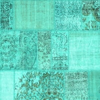 Ahgly Company Machine Wareable Indoor Rectangle Packwork Turquoise Blue Transitional Area Rugs, 7 '9'