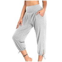 Dianli Womens Pants Право женска йога еластична с джобни тренировъчни суитчъри удобни джоджъри издълбават спортни солидни панталони с висок талия сив m