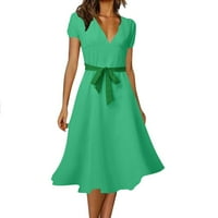 Дамски Рокли Дамски ежедневни къс ръкав в врата плътен цвят Многоцветен каишка елегантна рокля рокли за жени зелен м