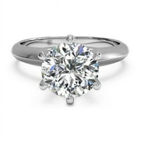 Дамски пасианс кръгъл диамантен венчален пръстен, 14к Бяло Злато-Размер 6.5
