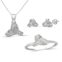 Бижутериклуб от 3 части бели диамантени сребърни обеци, сребърно Колие, сребърни пръстени-бижута с форма на любовен възел-Комплекти бижута за жени – Подаръци за рожден ден от