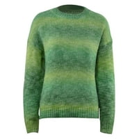 Smihono градиент съвпадащ цветен ивици отпечатък пуловер мода къси пуловери за жени свободни ежедневни дамски екипаж с дълъг ръкав женско свободно време зелено xl