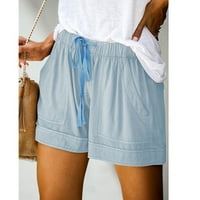Дамски ежедневни къси панталони удобни еластични талии джобни шорти панталони светло синьо xxxxl & светло синьо