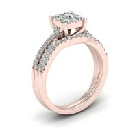 3 4к ТДВ диамант 10к Розово злато клъстер Булчински пръстен комплект