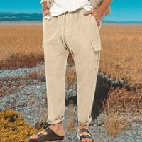 BadyMincsl Мъжки панталони Просвет плюс размер мъжки памучни панталони с еластични талии Drawcord ежедневни панталони спортни панталони панталони