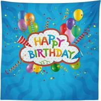 Достория за рожден ден, вълнообразна син цвят на фона с поздравителни текстови шапки за партита най -добри пожелания, трапезария кухня правоъгълна покривка за маса, 52 70