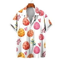 Мъжки тениски блузи Плюс размер клирънс Мъжки Великденски печат Хавайска Ревера риза ежедневни удобни плажна риза с къс ръкав ревера топ блуза