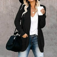 Дамски пуловери с дълъг ръкав жилетка пуловер палто с джобове Жилетка за жени Черно С