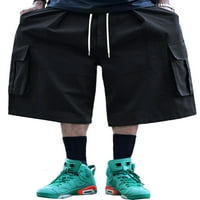Lumento Men Offyiz Cargo Shorts Солиден цвят къси панталони еластични талии плажни къси панталони с джобове черно m