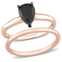 Миабела Женски карат Т. в. круша шлифован черен диамант 14кт Розово злато пасианс 2-парче булчински комплект