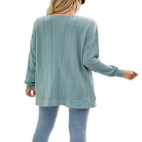 Жени средна дължина зимни топли пуловери Дами меки дрехи с джобове със солиден цвят хлабав кардиган пуловер грах зелено s