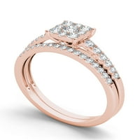 Карат Т. в. диамант 10кт Розово злато квадратна форма клъстер годежен пръстен комплект